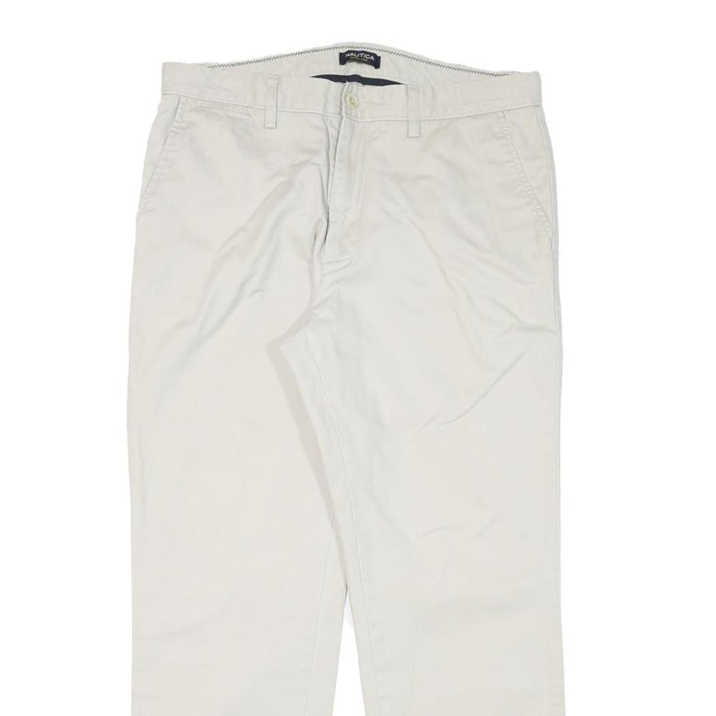 NAUTICA Mens Cotton Blend White Regular Straight Trousers W34 L29 Casual Zip