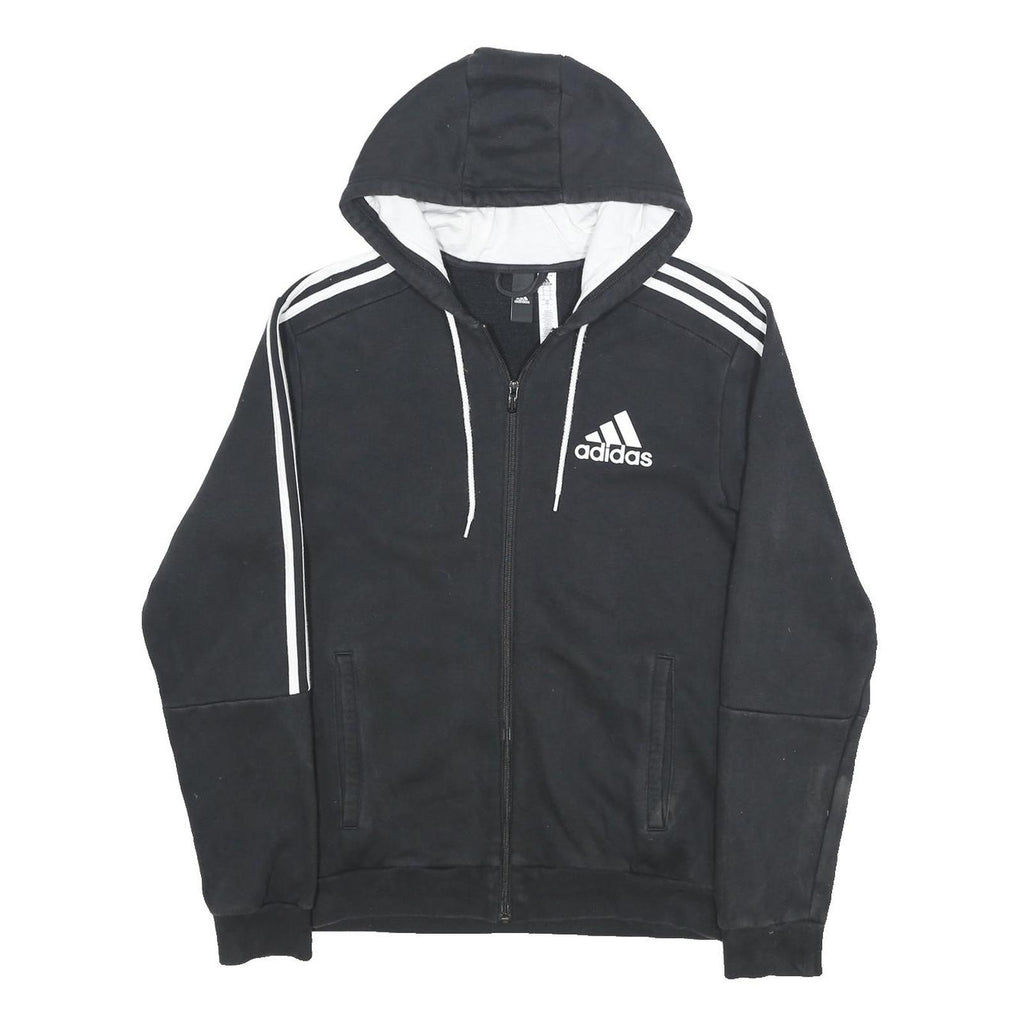ADIDAS Mens Black & White Zip Up Hoodie M Cotton Blend Casual Sportswear