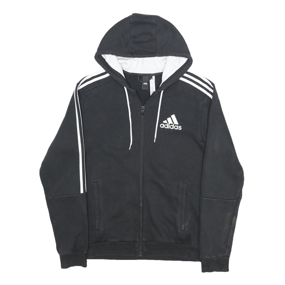 ADIDAS Mens Black & White Zip Up Hoodie M Cotton Blend Casual Sportswear