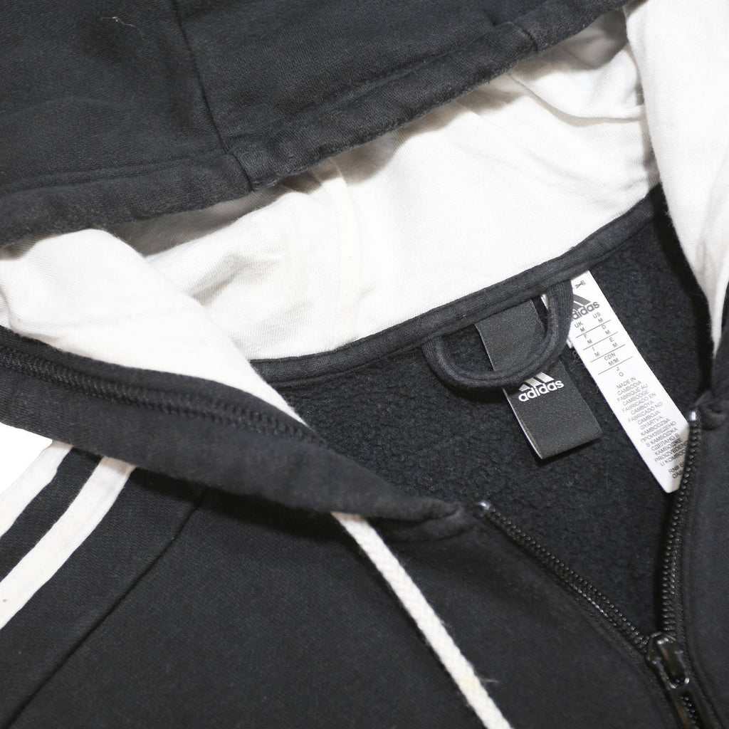 ADIDAS Mens Black & White Zip Up Hoodie M Cotton Blend Casual Sportswear
