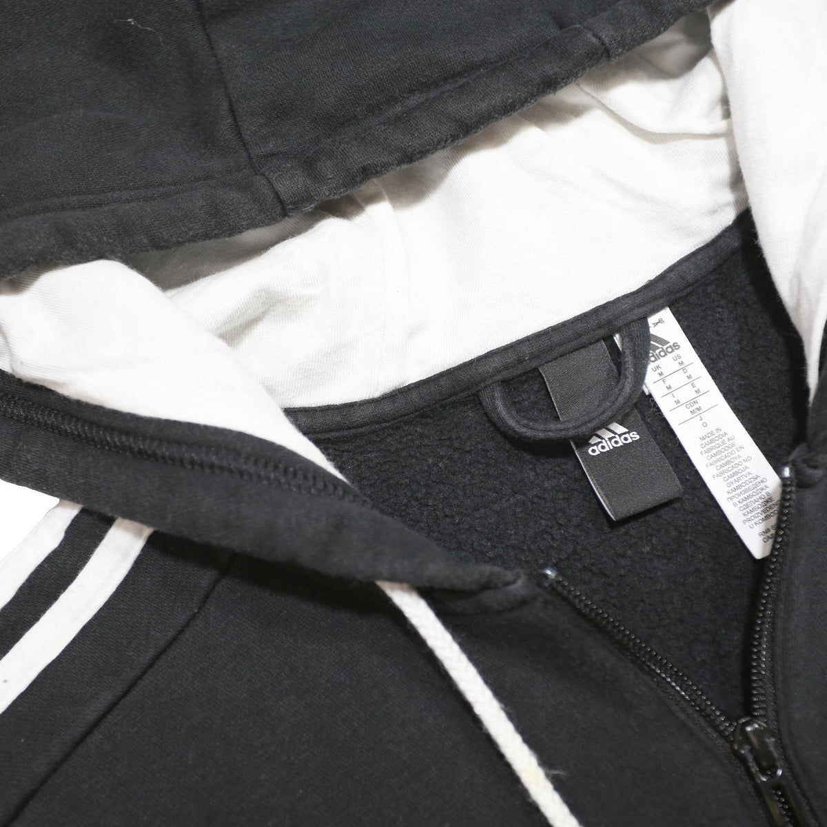 ADIDAS Mens Black & White Zip Up Hoodie M Cotton Blend Casual Sportswear