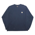 CARHARTT Mens Navy Blue Long Sleeve Crew Neck T-Shirt L Cotton Pocket