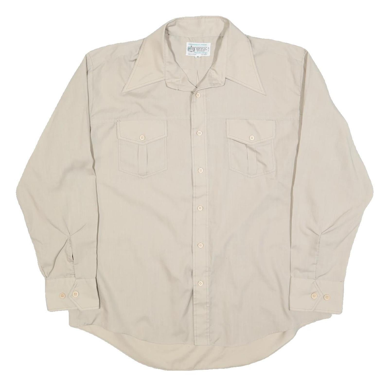 KMART Mens Beige Polyester Blend Shirt XL Long Sleeve Button Front Casual