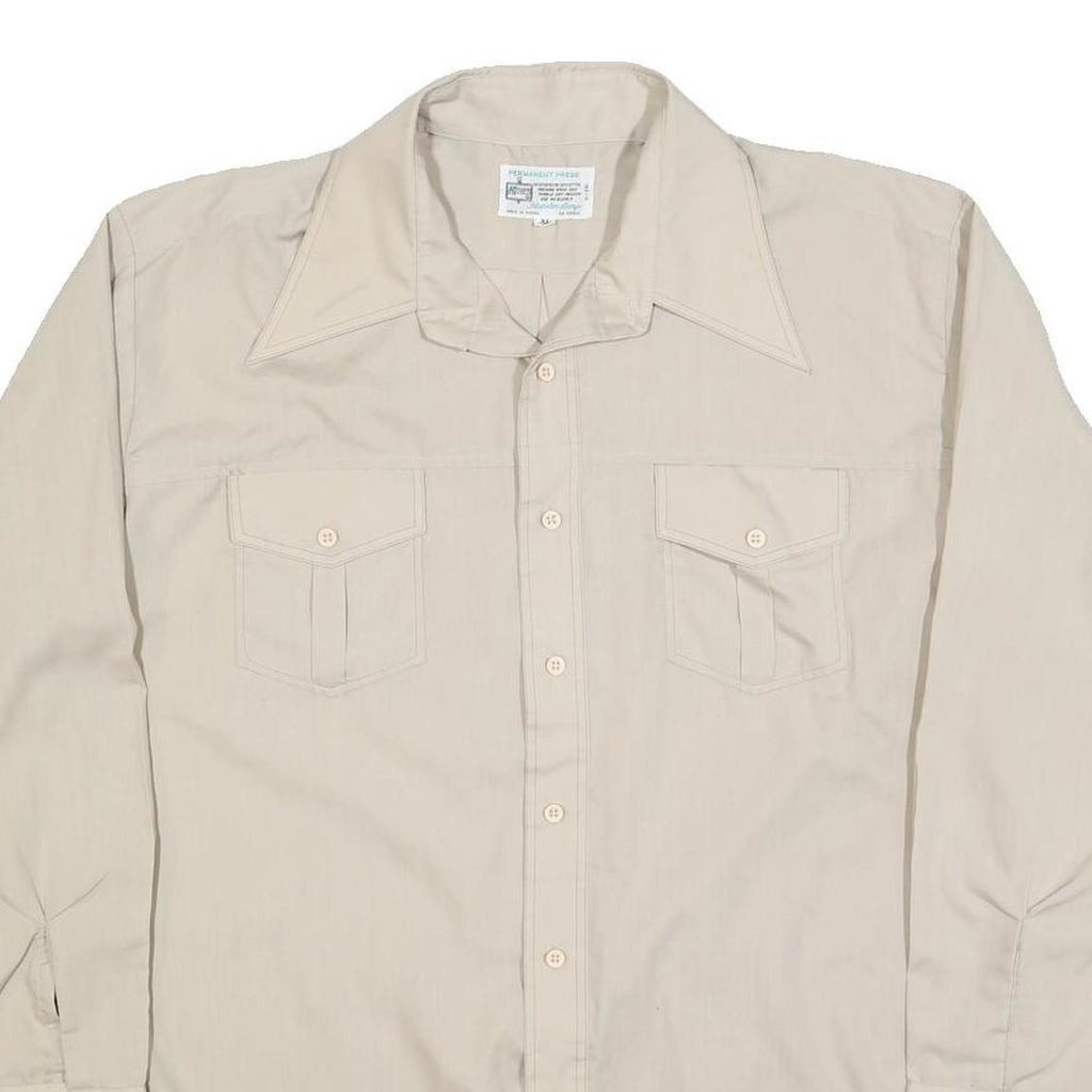 KMART Mens Beige Polyester Blend Shirt XL Long Sleeve Button Front Casual