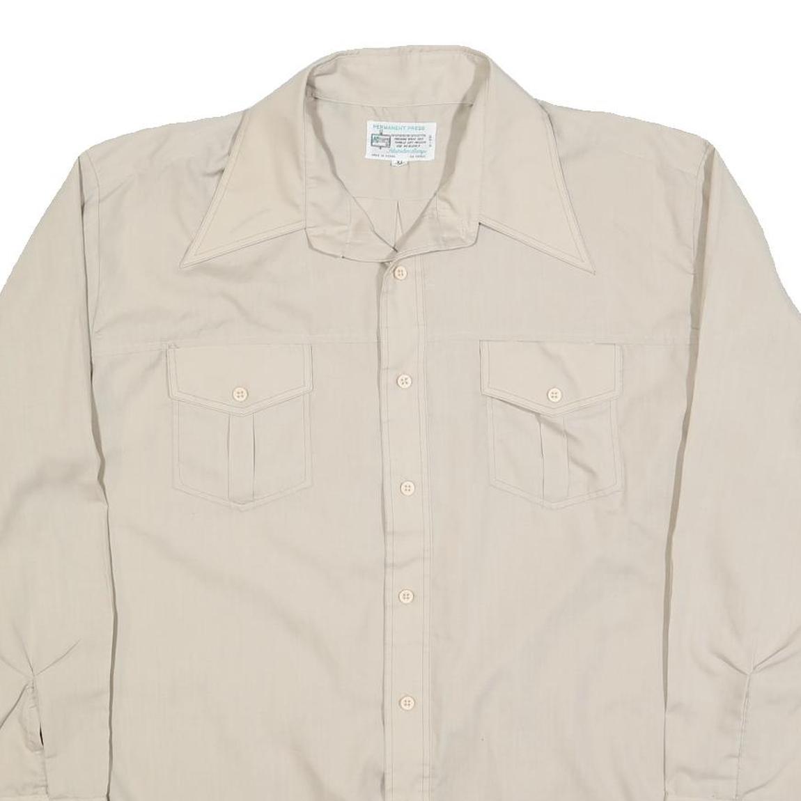 KMART Mens Beige Polyester Blend Shirt XL Long Sleeve Button Front Casual