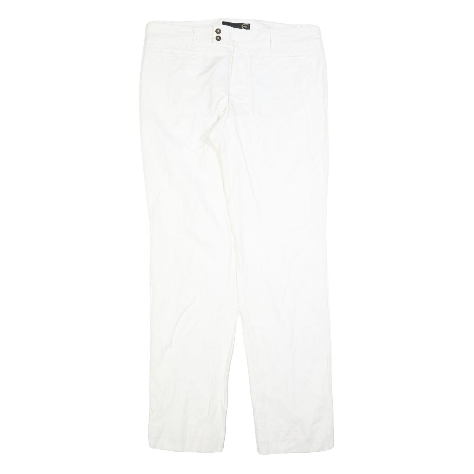 JUST CAVALLI Womens Cotton Blend White Regular Fit Straight Leg Trousers W36 L36