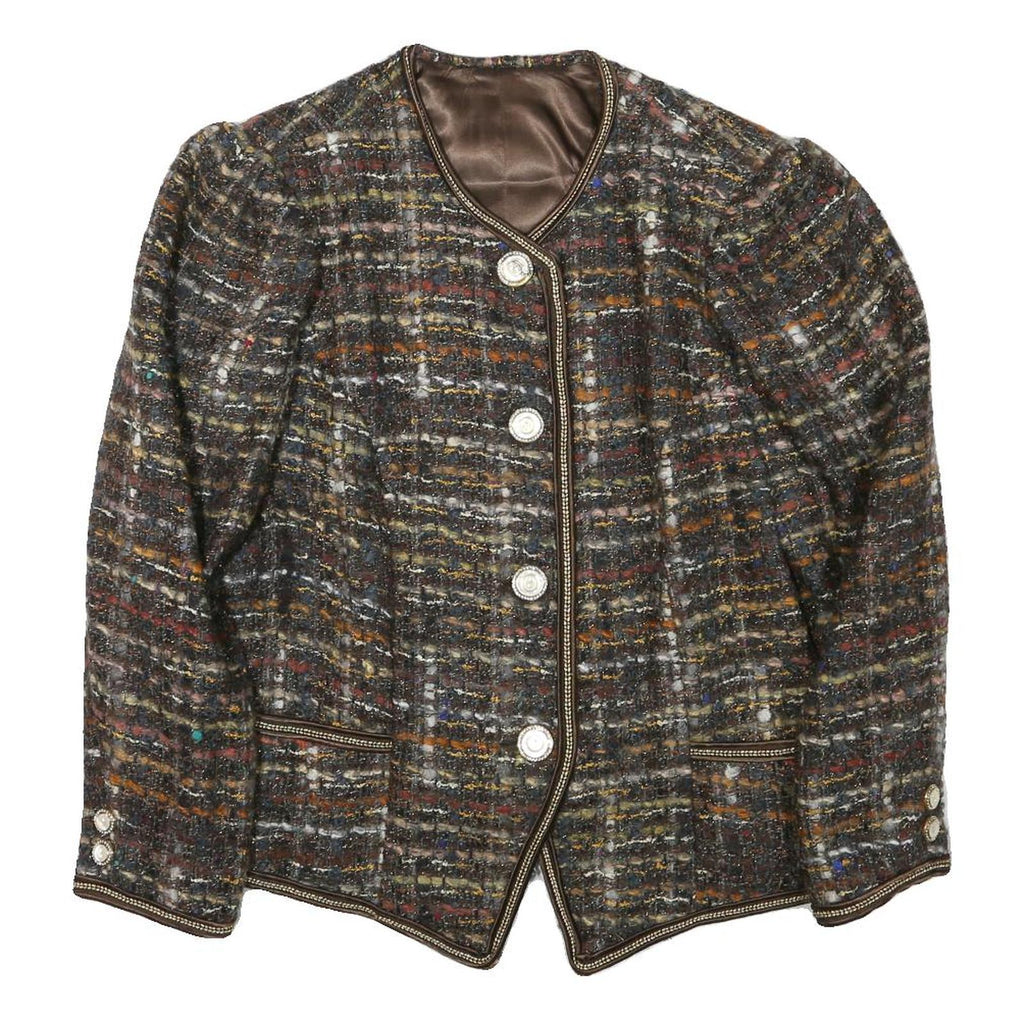 Womens Brown Wool Blend Button Jacket Tweed Textured Classic M