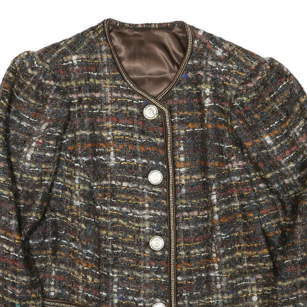 Womens Brown Wool Blend Button Jacket Tweed Textured Classic M
