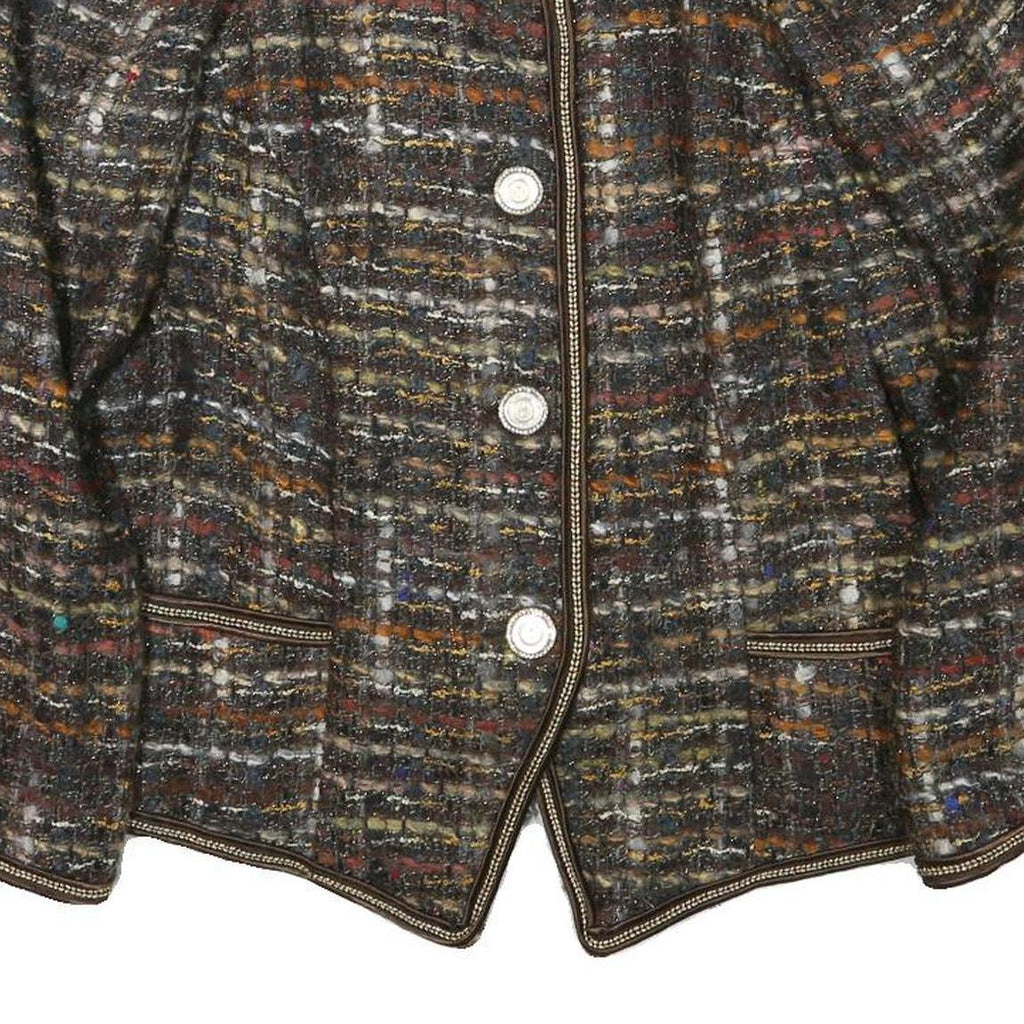 Womens Brown Wool Blend Button Jacket Tweed Textured Classic M