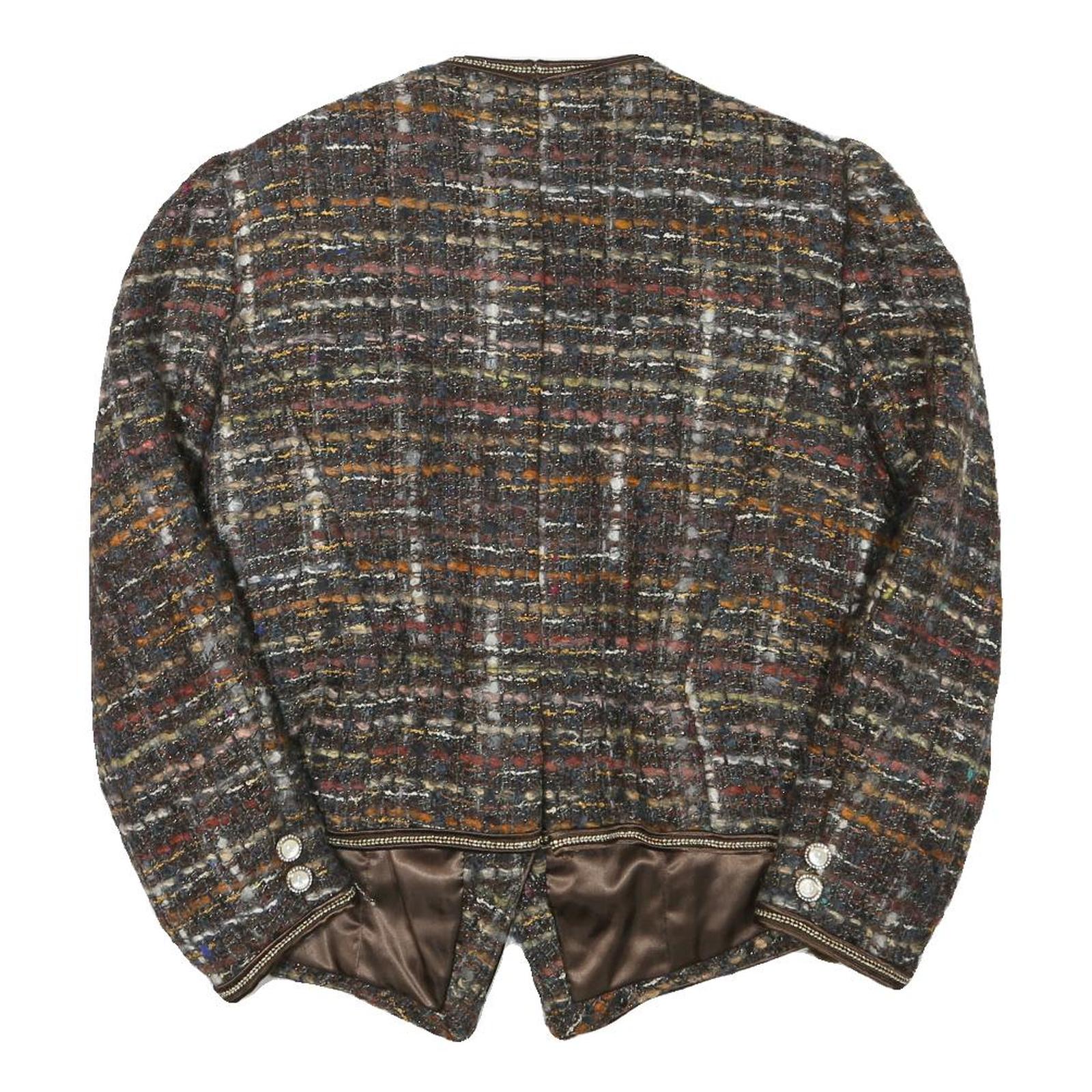 Womens Brown Wool Blend Button Jacket Tweed Textured Classic M