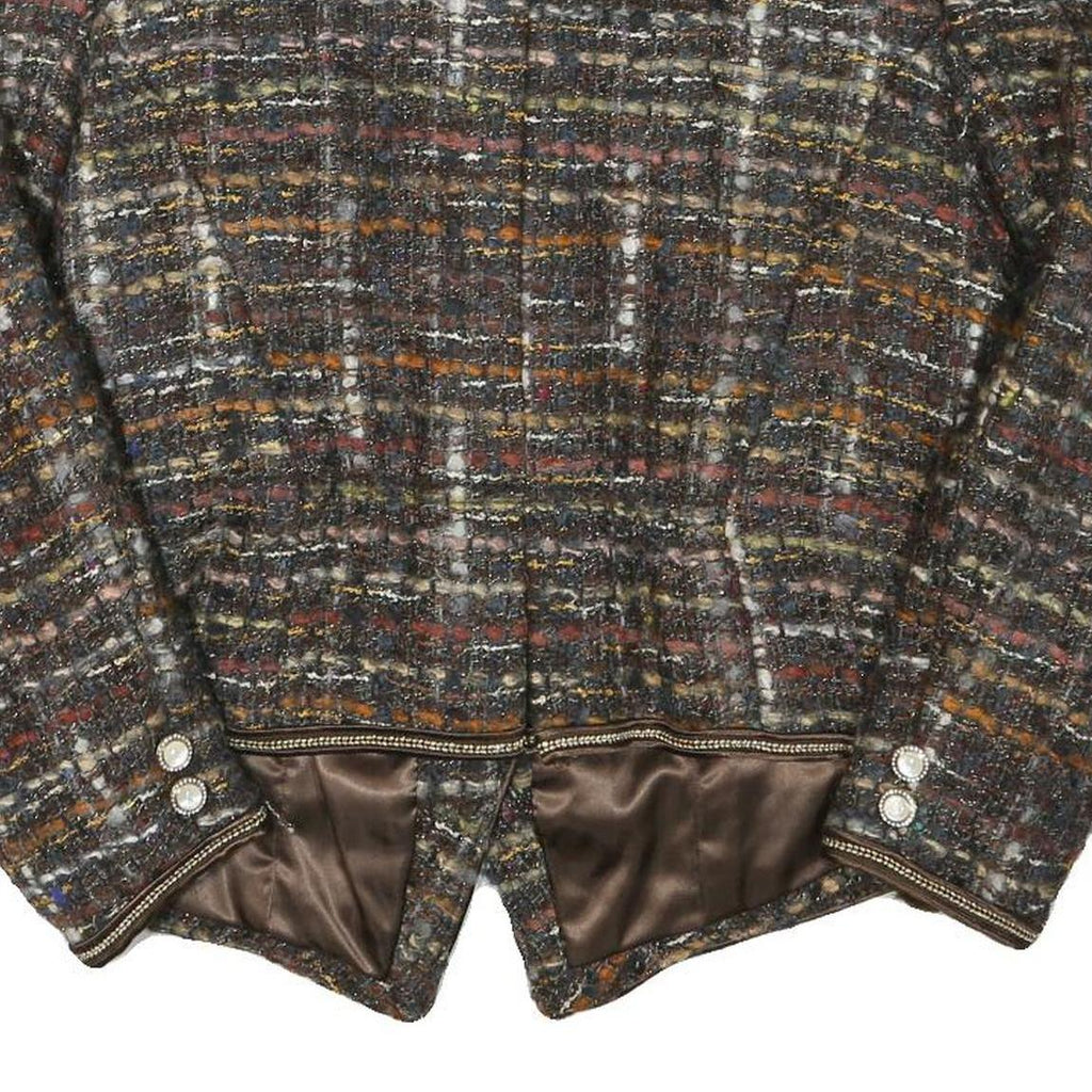 Womens Brown Wool Blend Button Jacket Tweed Textured Classic M