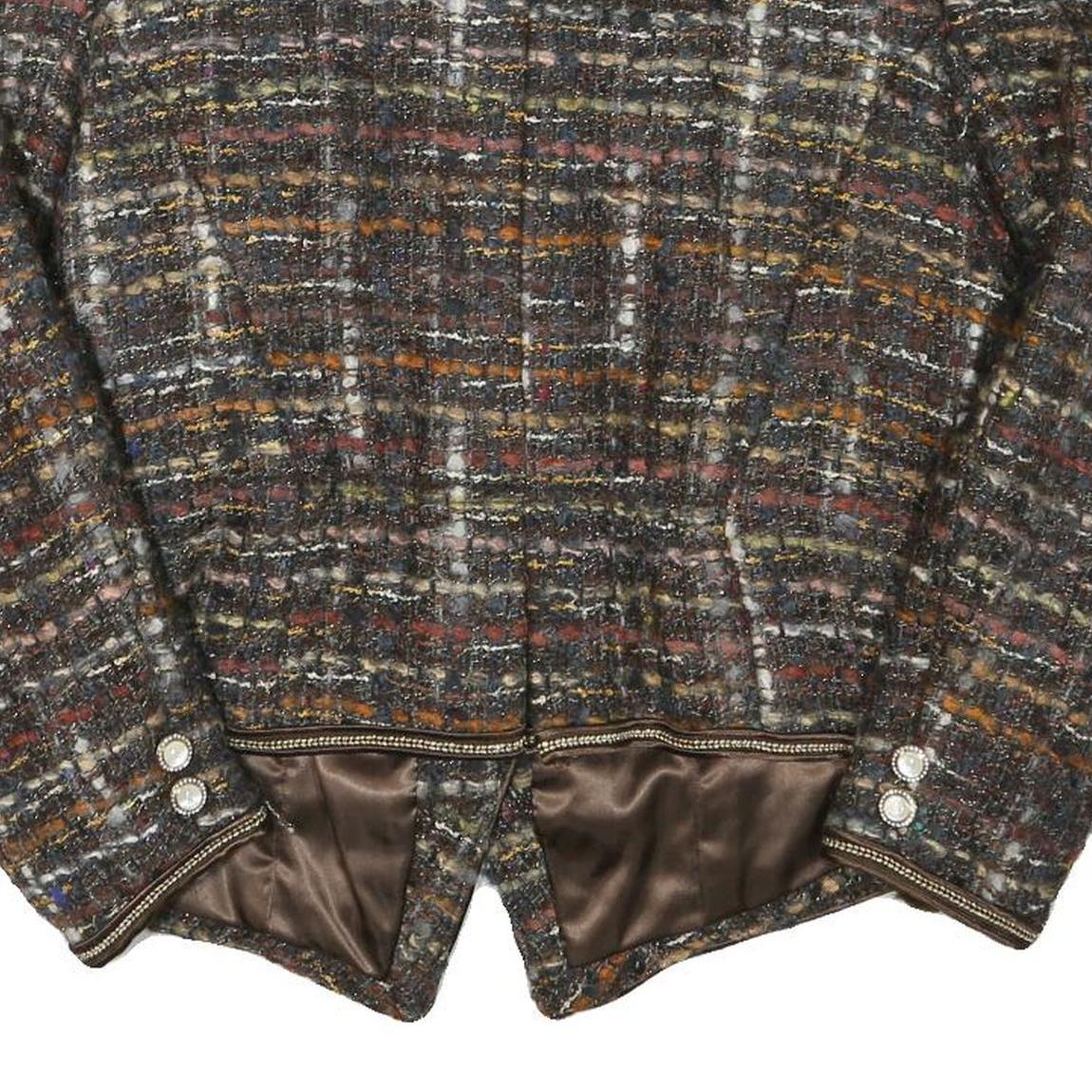 Womens Brown Wool Blend Button Jacket Tweed Textured Classic M