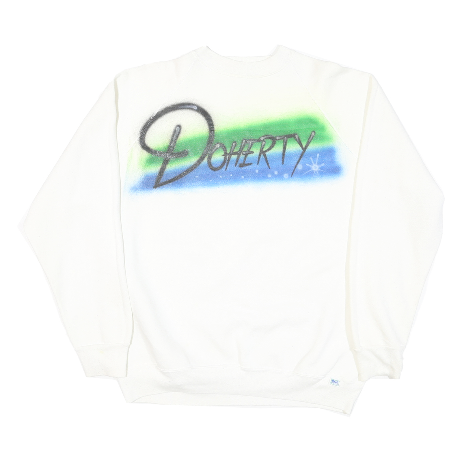 DISCUS Mens White Crew Neck L Doherty Jennifer Airbrush Graphic Sweatshirt