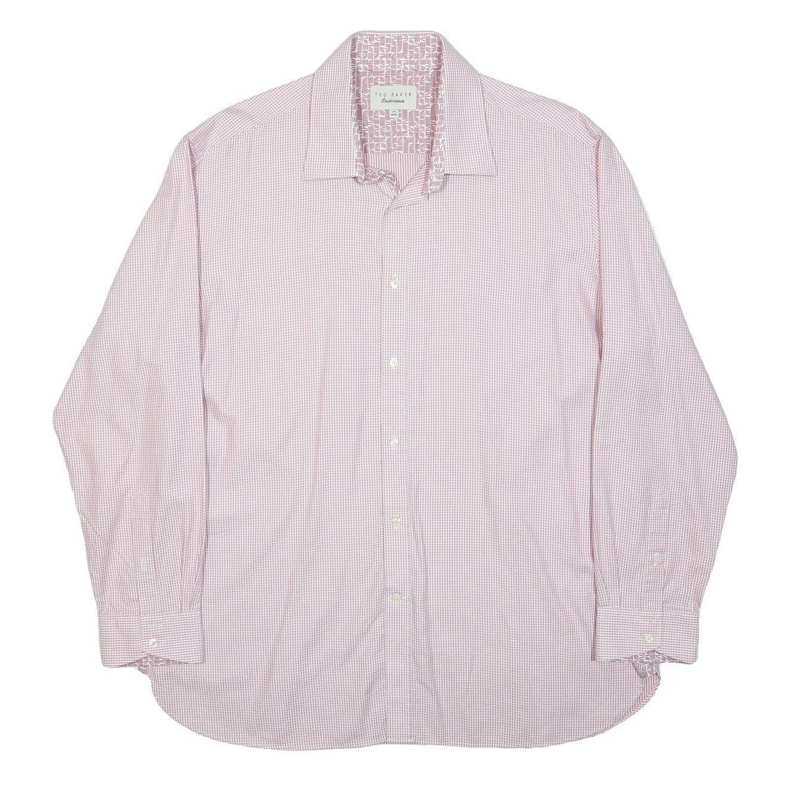 TED BAKER Mens Pink Check Shirt XL Cotton Long Sleeve Classic Formal Wear