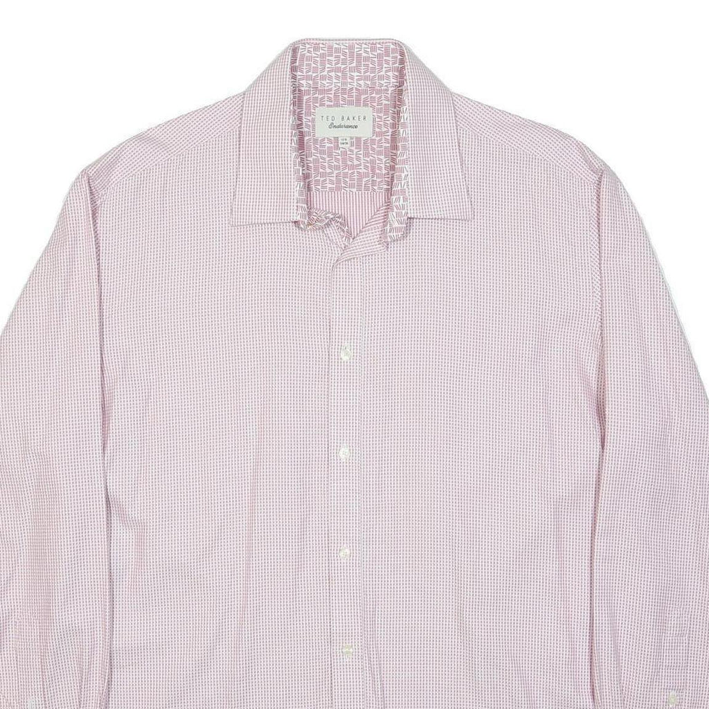 TED BAKER Mens Pink Check Shirt XL Cotton Long Sleeve Classic Formal Wear