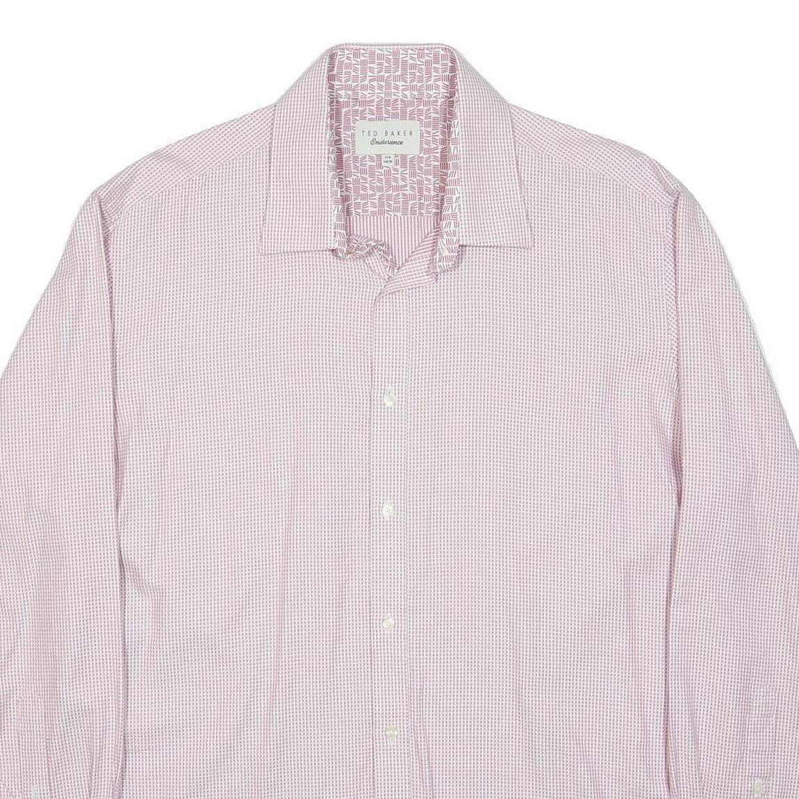 TED BAKER Mens Pink Check Shirt XL Cotton Long Sleeve Classic Formal Wear