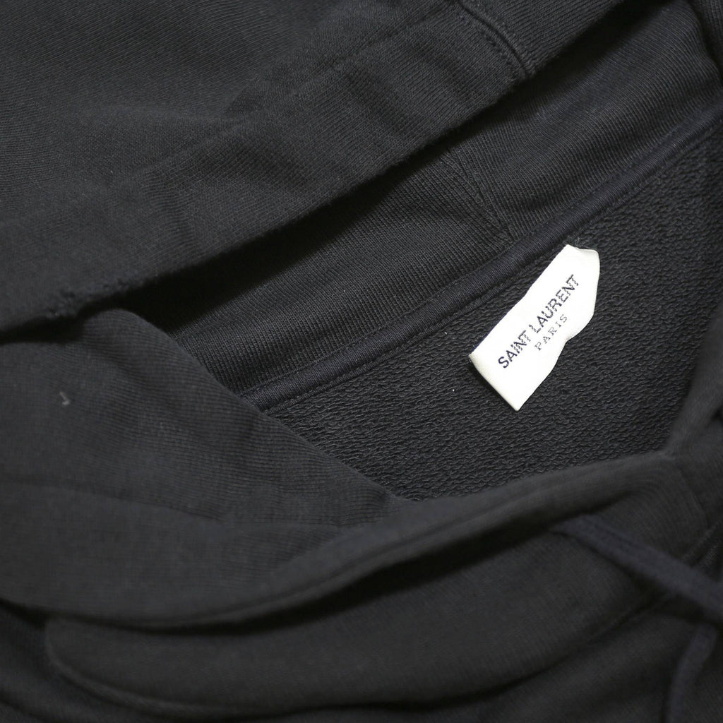 SAINT LAURENT Mens Black Pullover Hoodie S Cotton Drawstring Logo Script Print