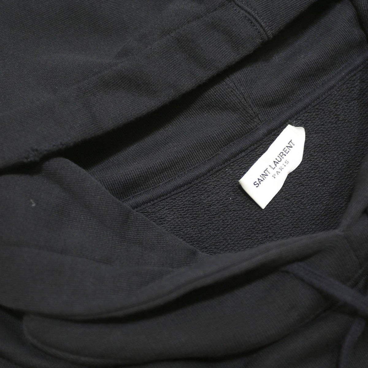 SAINT LAURENT Mens Black Pullover Hoodie S Cotton Drawstring Logo Script Print
