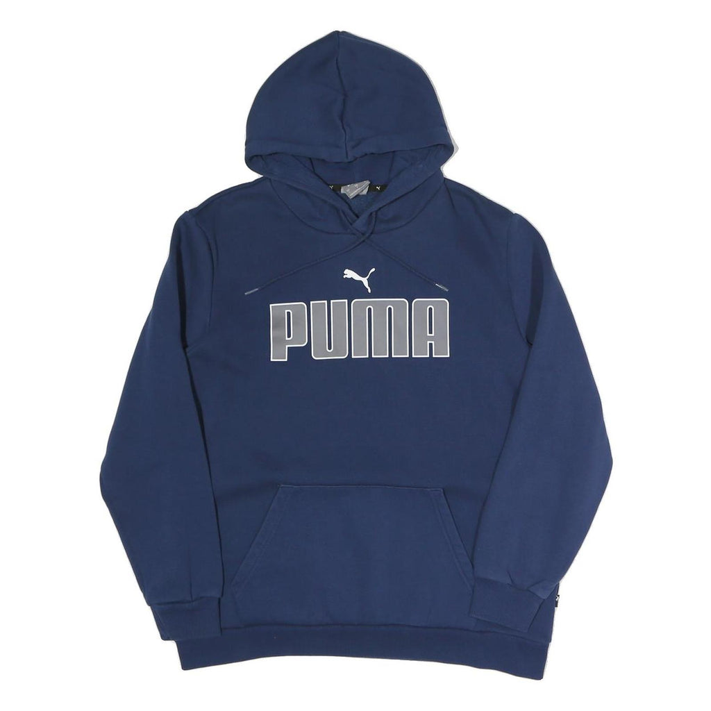 PUMA Womens Navy Blue Hoodie L Cotton Blend Pullover Casual Sports Sweatshirt