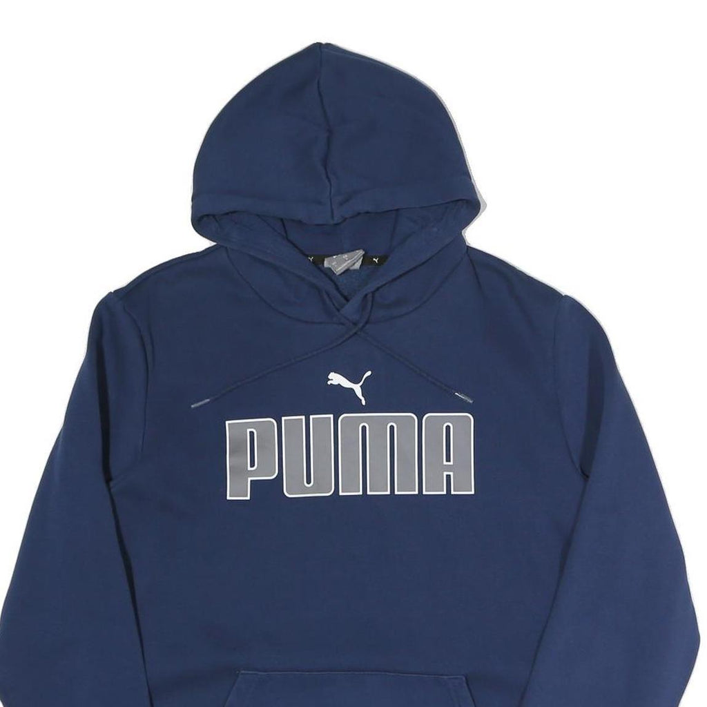 PUMA Womens Navy Blue Hoodie L Cotton Blend Pullover Casual Sports Sweatshirt