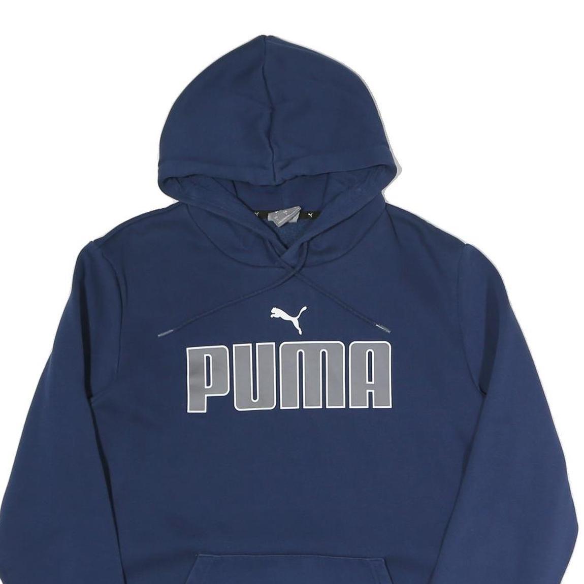 PUMA Womens Navy Blue Hoodie L Cotton Blend Pullover Casual Sports Sweatshirt