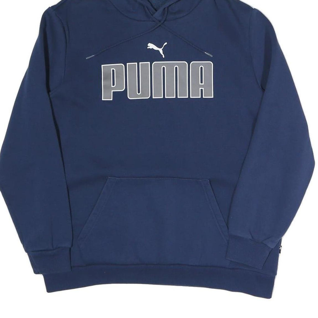 PUMA Womens Navy Blue Hoodie L Cotton Blend Pullover Casual Sports Sweatshirt