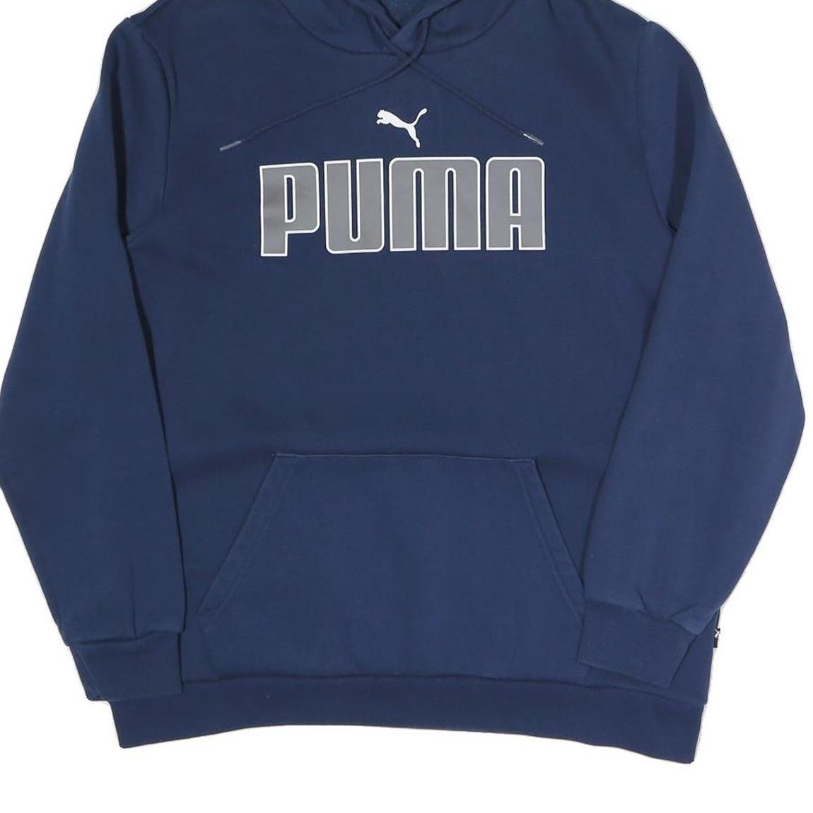 PUMA Womens Navy Blue Hoodie L Cotton Blend Pullover Casual Sports Sweatshirt