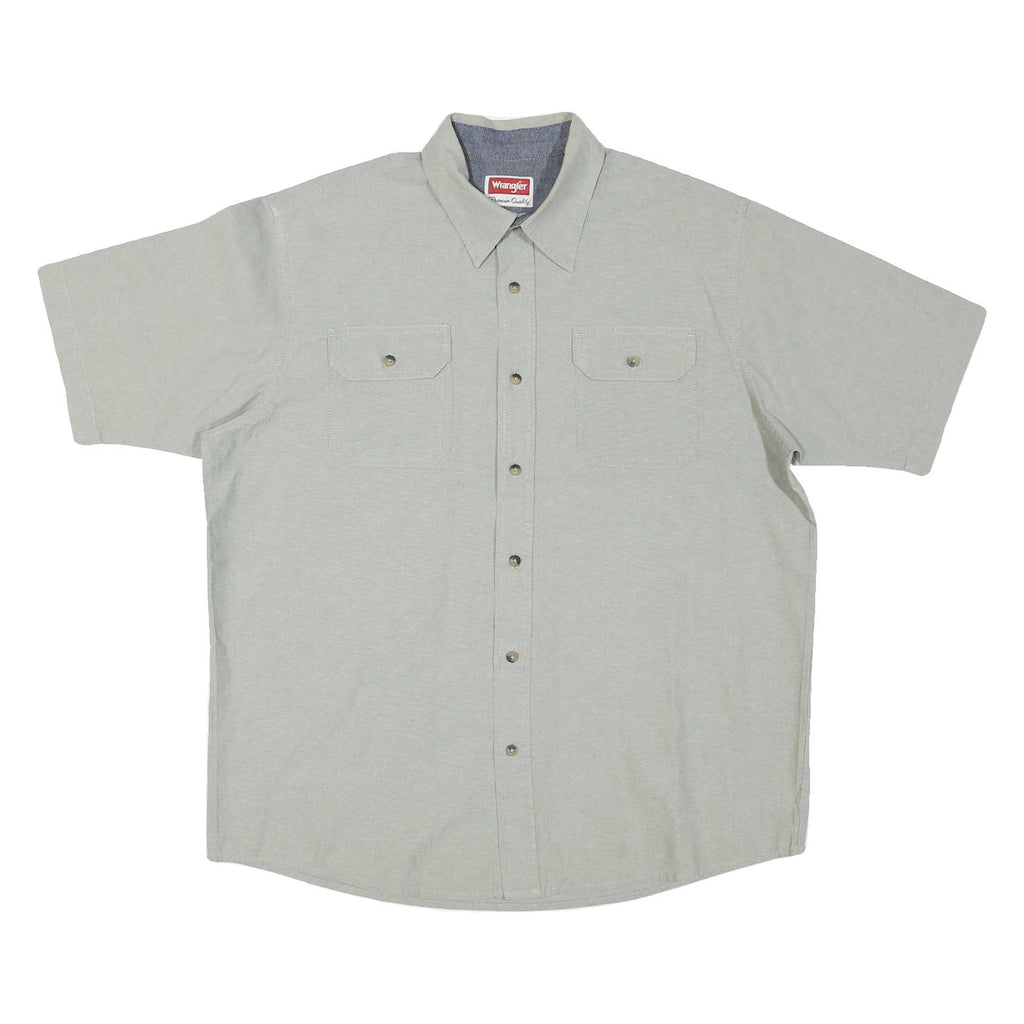 WRANGLER Mens Grey Cotton Blend Shirt L Casual Button Pocket Short Sleeve