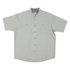 WRANGLER Mens Grey Cotton Blend Shirt L Casual Button Pocket Short Sleeve