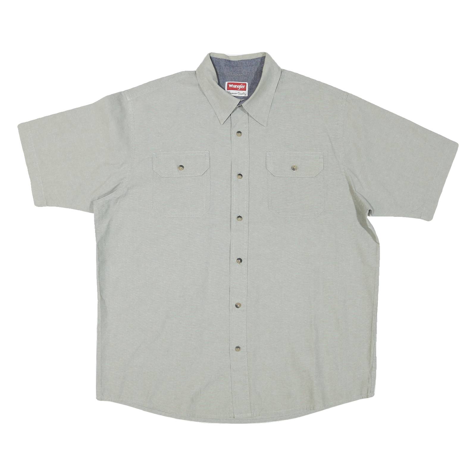 WRANGLER Mens Grey Cotton Blend Shirt L Casual Button Pocket Short Sleeve