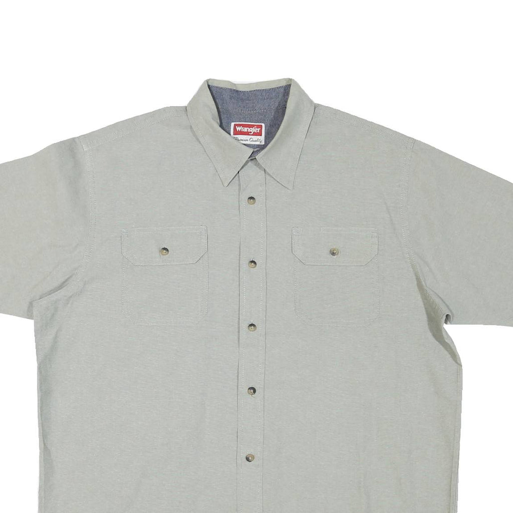 WRANGLER Mens Grey Cotton Blend Shirt L Casual Button Pocket Short Sleeve