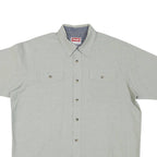 WRANGLER Mens Grey Cotton Blend Shirt L Casual Button Pocket Short Sleeve