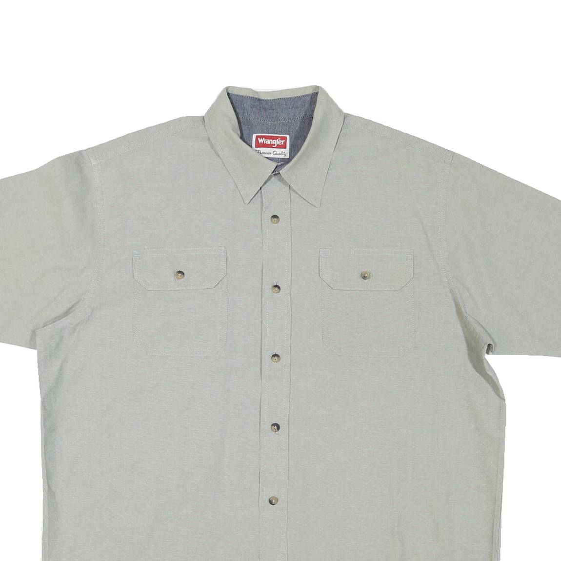 WRANGLER Mens Grey Cotton Blend Shirt L Casual Button Pocket Short Sleeve