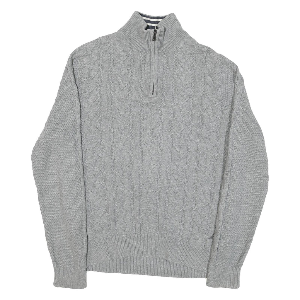 NAUTICA Womens Grey Patterned Jumper Cotton Blend Half Zip Cable Knit S