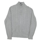 NAUTICA Womens Grey Patterned Jumper Cotton Blend Half Zip Cable Knit S