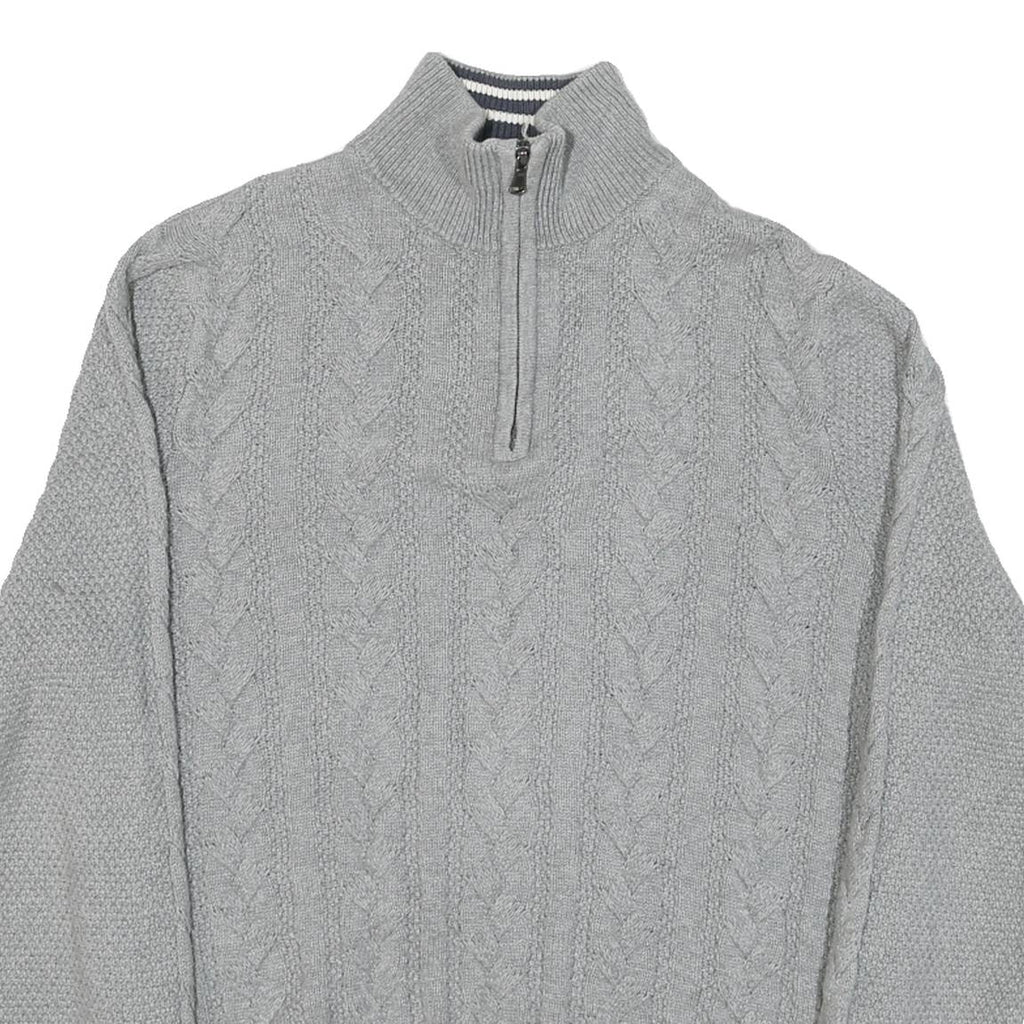 NAUTICA Womens Grey Patterned Jumper Cotton Blend Half Zip Cable Knit S