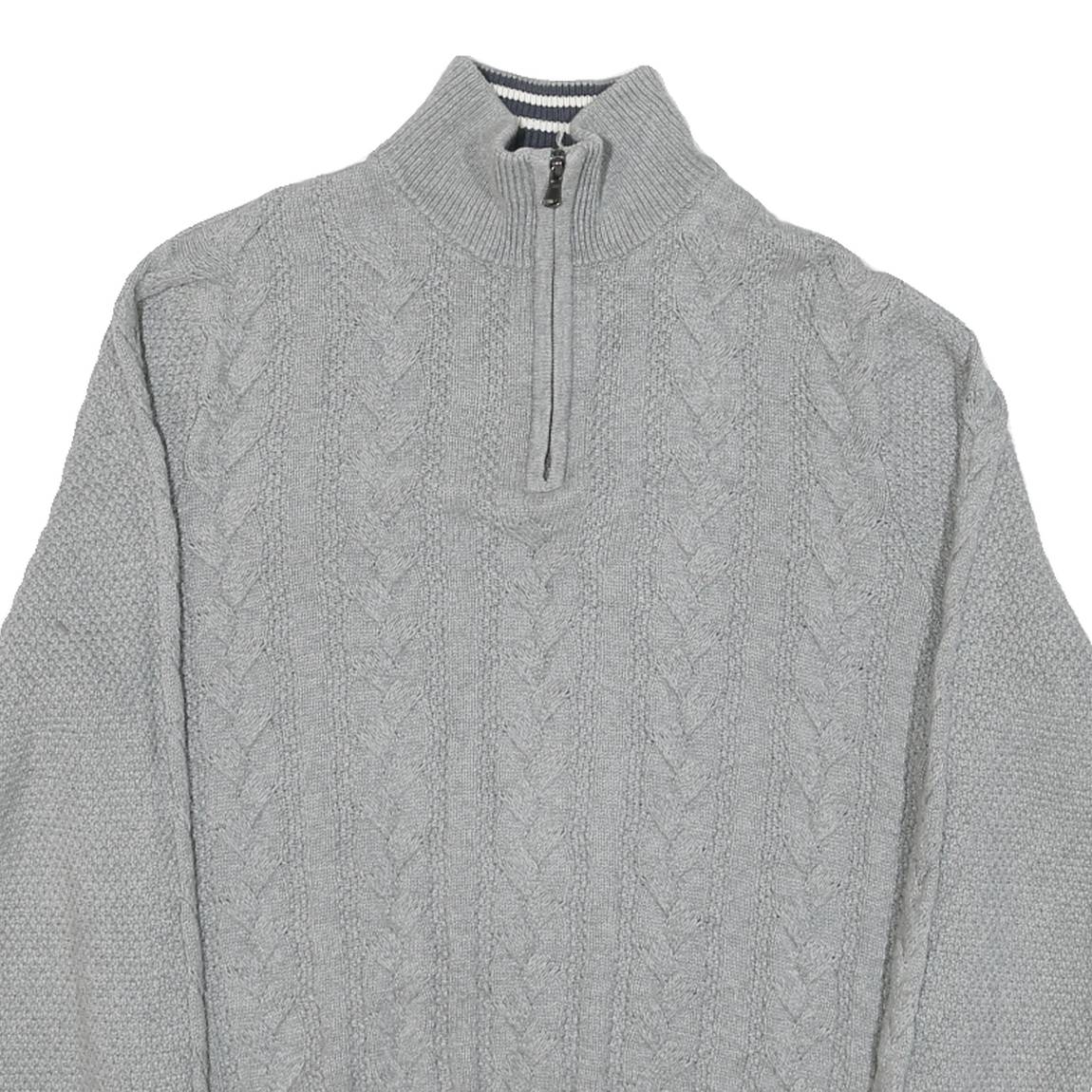 NAUTICA Womens Grey Patterned Jumper Cotton Blend Half Zip Cable Knit S