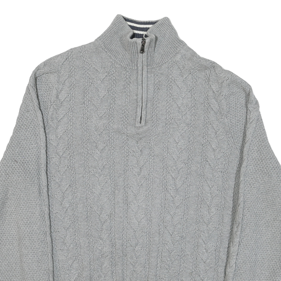 NAUTICA Womens Grey Patterned Jumper Cotton Blend Half Zip Cable Knit S