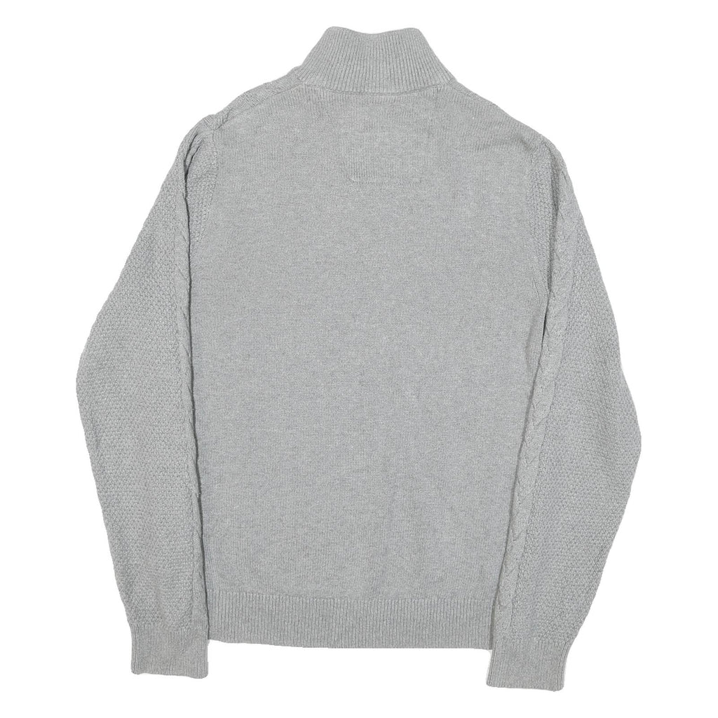 NAUTICA Womens Grey Patterned Jumper Cotton Blend Half Zip Cable Knit S