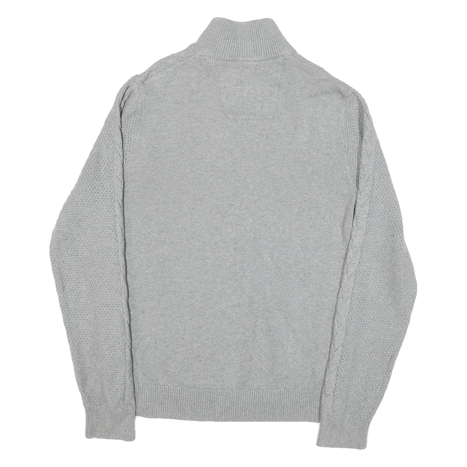 NAUTICA Womens Grey Patterned Jumper Cotton Blend Half Zip Cable Knit S