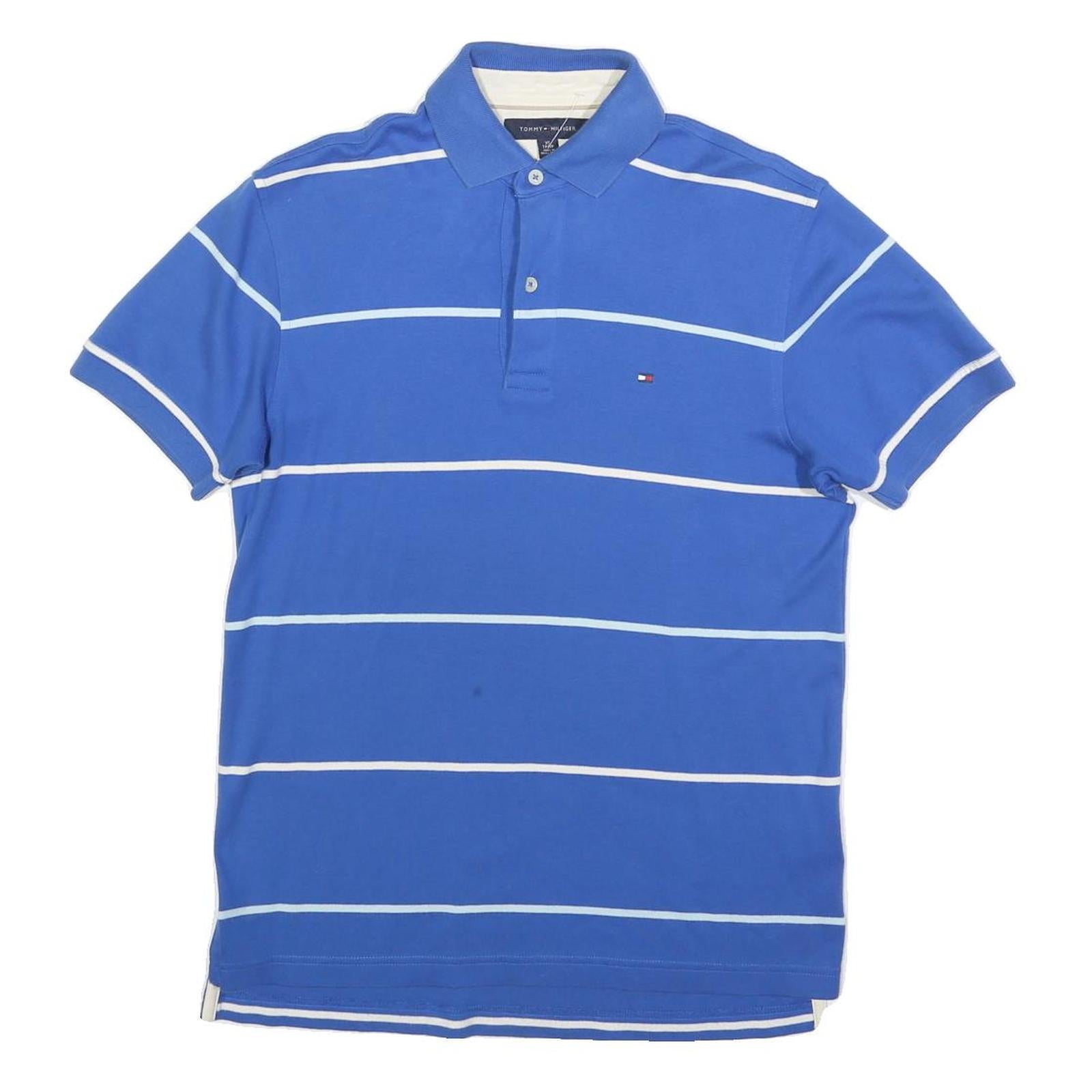 TOMMY HILFIGER Mens Blue & White Striped Polo Shirt XS Classic Cotton Blend