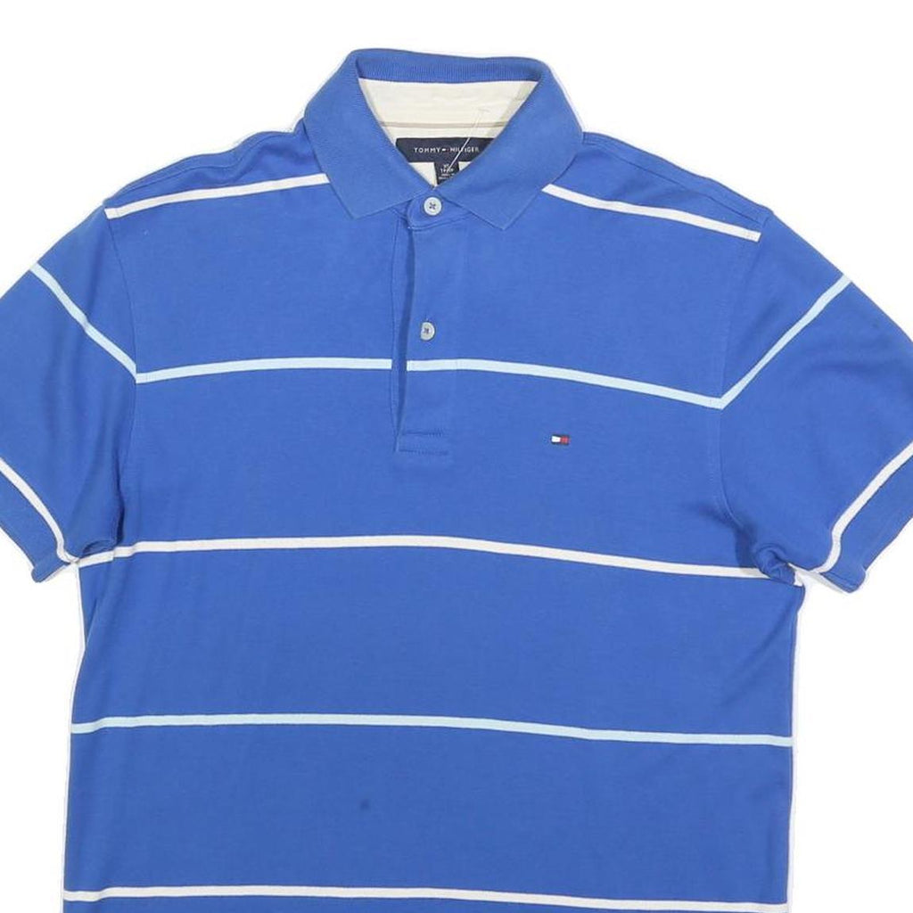 TOMMY HILFIGER Mens Blue & White Striped Polo Shirt XS Classic Cotton Blend