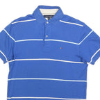 TOMMY HILFIGER Mens Blue & White Striped Polo Shirt XS Classic Cotton Blend
