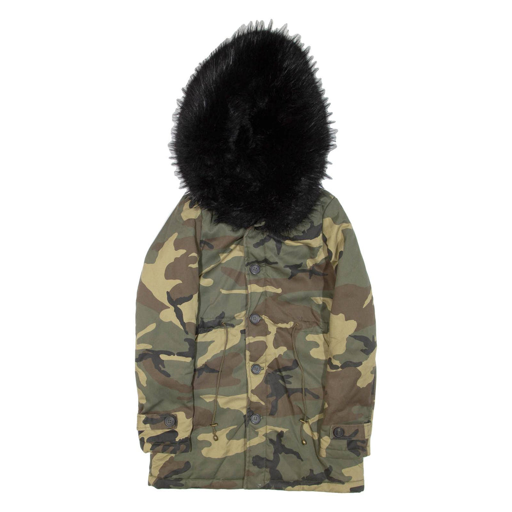 Mens Military Jacket Green Hooded Camouflage S