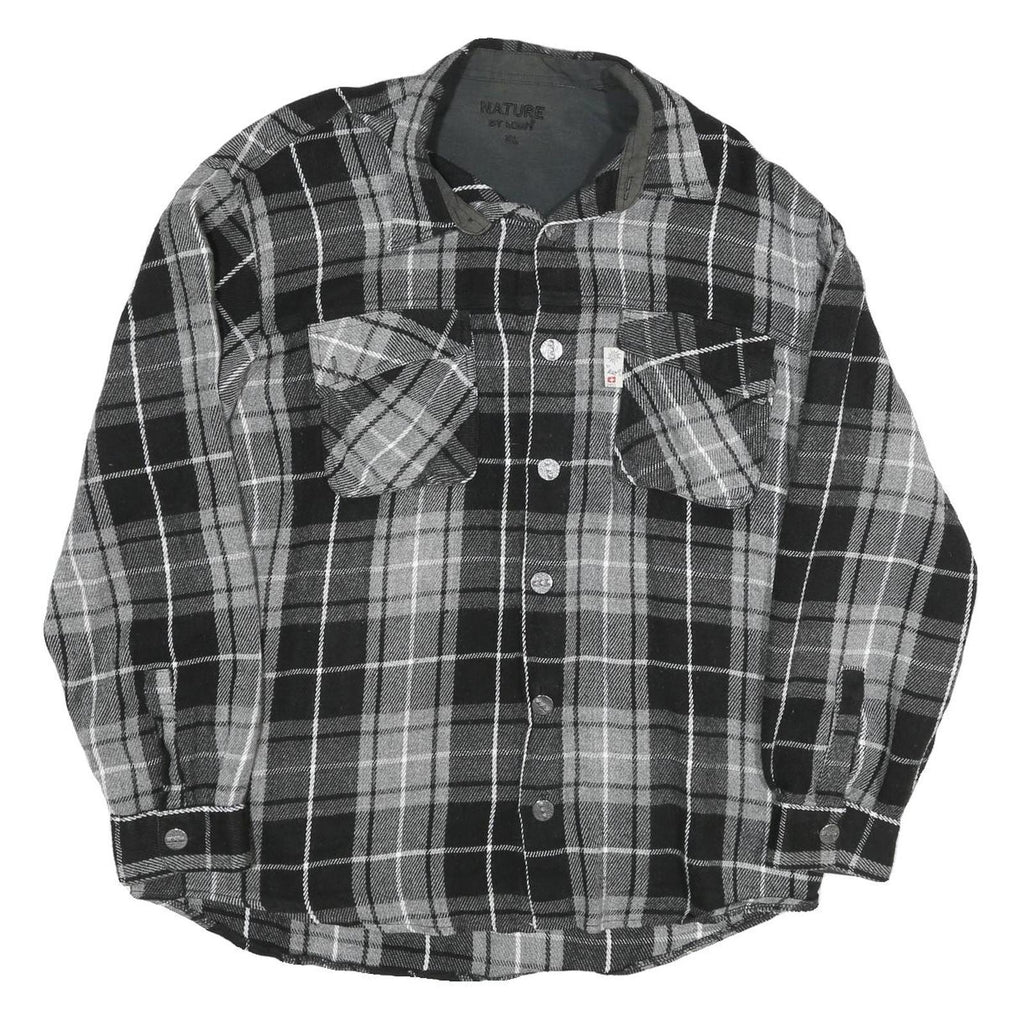 NATURE Mens Black & Grey Check Shirt XL Button Front Long Sleeve Casual