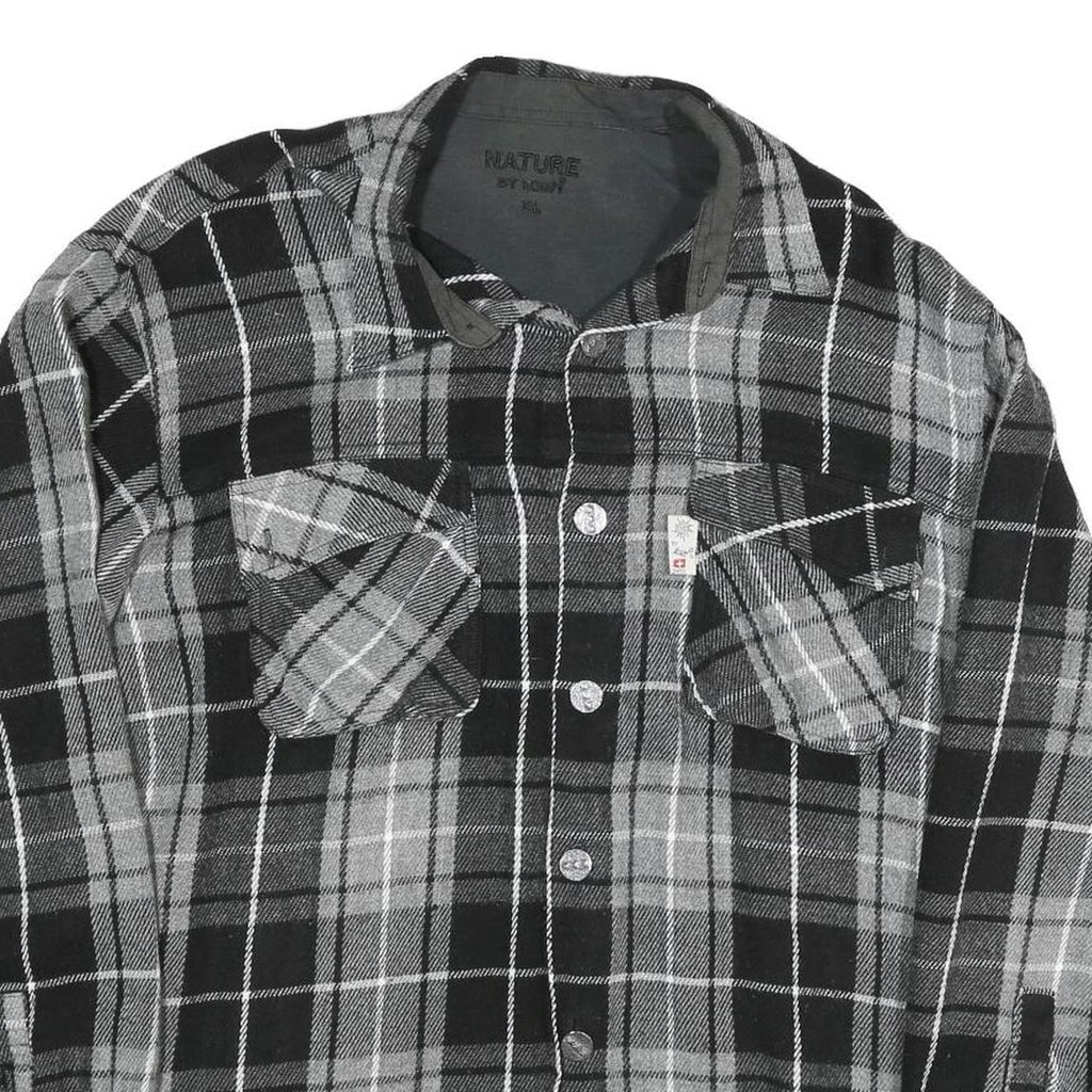 NATURE Mens Black & Grey Check Shirt XL Button Front Long Sleeve Casual