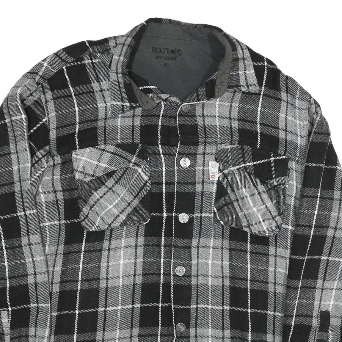 NATURE Mens Black & Grey Check Shirt XL Button Front Long Sleeve Casual