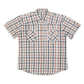 Mens Beige Black & White Checked Shirt L Cotton Blend Short Sleeve Casual