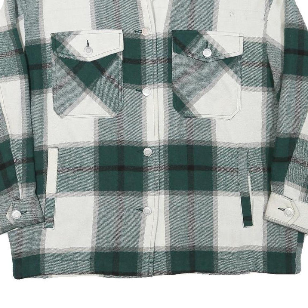 ZARA Womens Green & White Check Jacket M Polyester Blend Button Closure Casual