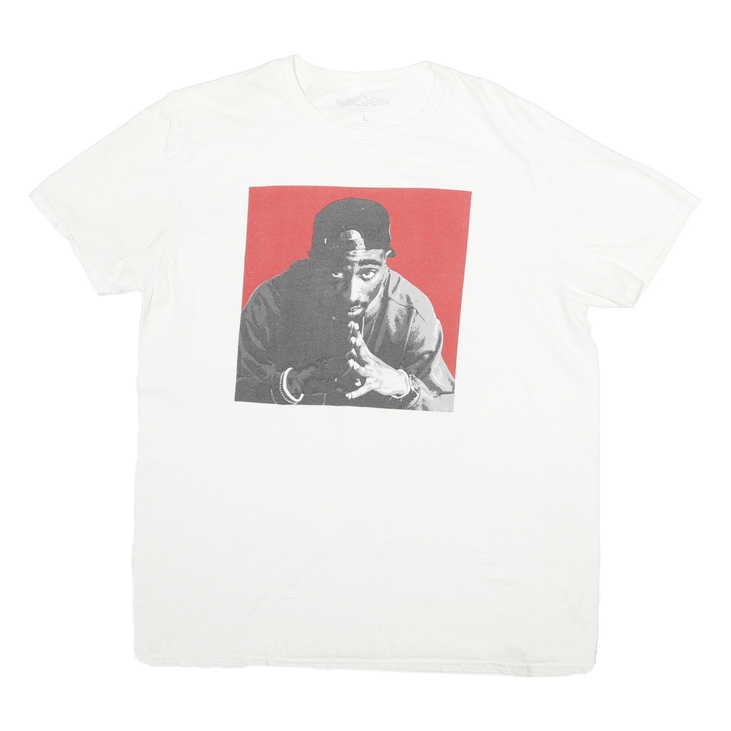 POETIC JUSTICE Mens White L Graphic T-Shirt Short Sleeve Crew Neck Cotton Blend